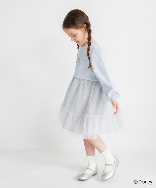 BRANSHES（ブランシェス）の「【DisneyCollection/ディズニーコレクション】裏起毛チュールドッキングワンピース（ワンピース・キッズ・ピンク/サックスブルー・100/110/90/120/130）」の4枚目の写真