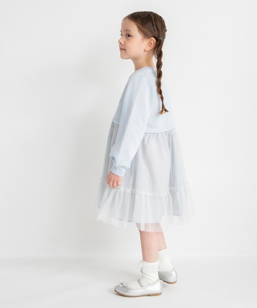 BRANSHES（ブランシェス）の「【DisneyCollection/ディズニーコレクション】裏起毛チュールドッキングワンピース（ワンピース・キッズ・ピンク/サックスブルー・100/110/90/120/130）」の6枚目の写真