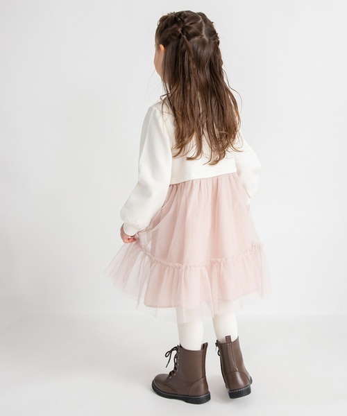 BRANSHES（ブランシェス）の「【DisneyCollection/ディズニーコレクション】裏起毛チュールドッキングワンピース（ワンピース・キッズ・ピンク/サックスブルー・100/110/90/120/130）」の12枚目の写真