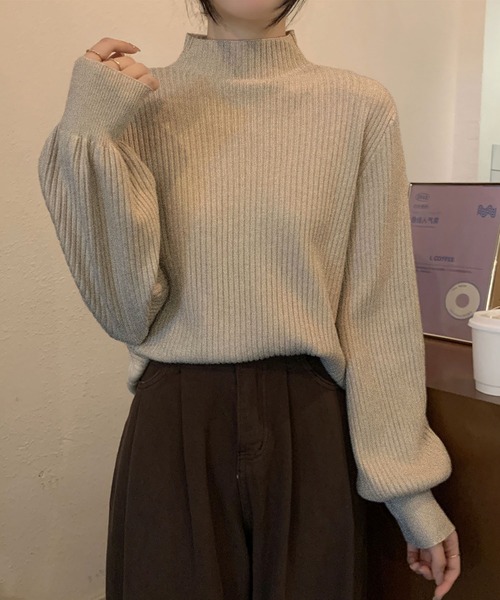 セール】ボトルネックぽわん袖リブニット（ニット/セーター）｜Doula