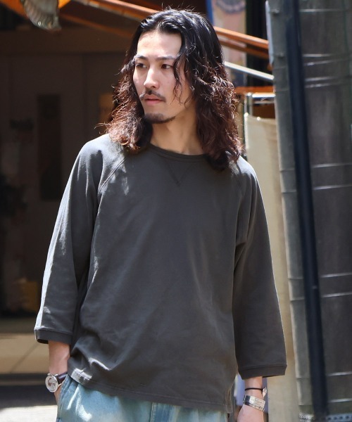 KRIFF MAYER（クリフメイヤー）の「【綿100％】ピグメント七分袖ラグランTシャツ（Tシャツ/カットソー・メンズ・グリーン/パープル/オレンジ/チャコール/サンドベージュ・LARGE/MEDIUM/X-LARGE）」の2枚目の写真