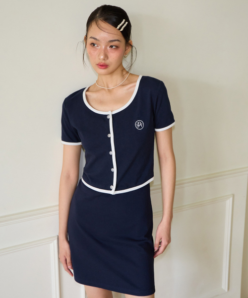 SALON DE YOHN（サロンドヨーン）の「Crop Pique Cardigan_ Navy（カーディガン/ボレロ・レディース・その他・MEDIUM/SMALL）」の2枚目の写真