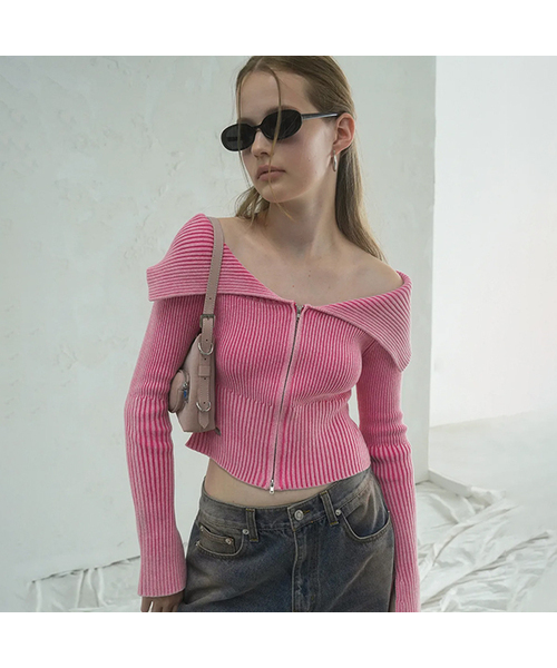 Vivacious(ビバシャス)の「Julie Pigment Knit Zip-up - 3COL(カーディガン/ボレロ・レディース・ネイビー/ピンク/ブラック・FREE)」の3枚目の写真