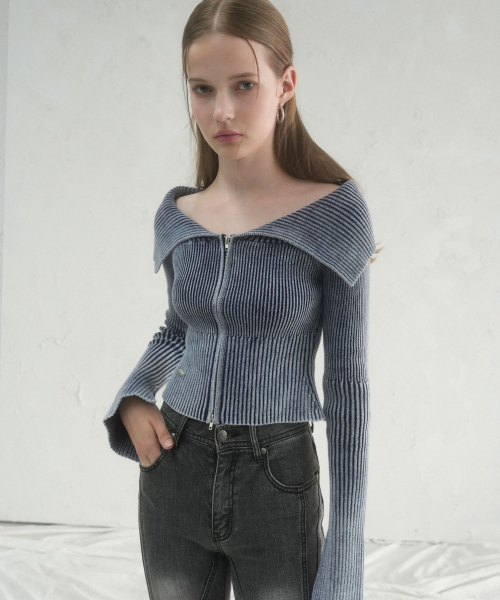 Vivacious(ビバシャス)の「Julie Pigment Knit Zip-up - 3COL(カーディガン/ボレロ・レディース・ネイビー/ピンク/ブラック・FREE)」の7枚目の写真