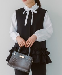 Sono | 【新作 1/16発売】ご自宅でお洗濯可能【SONO/ソーノ】【SONO NAVY/ソーノネイビー】【MUMMUMダブルクロス】 フローラルフリルチュニックジレ(スーツベスト)