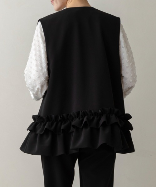 Sono（ソーノ）の「【新作 1/16発売】ご自宅でお洗濯可能【SONO/ソーノ】【SONO NAVY/ソーノネイビー】【MUMMUMダブルクロス】 フローラルフリルチュニックジレ（スーツベスト・レディース・ブラック/ネイビー・F）」の7枚目の写真