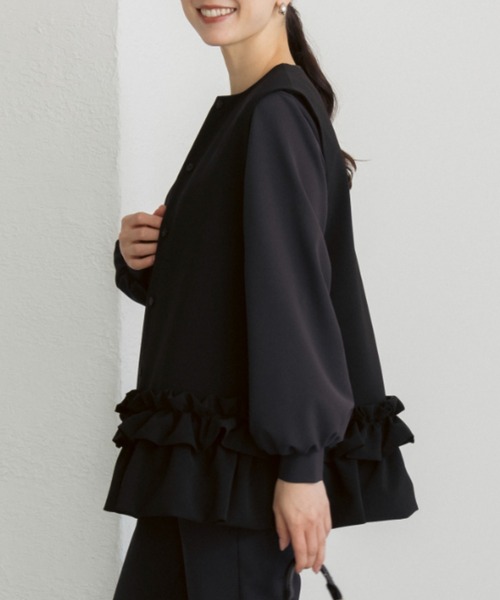 Sono（ソーノ）の「【新作 1/16発売】ご自宅でお洗濯可能【SONO/ソーノ】【SONO NAVY/ソーノネイビー】【MUMMUMダブルクロス】 フローラルフリルチュニックジレ（スーツベスト・レディース・ブラック/ネイビー・F）」の18枚目の写真