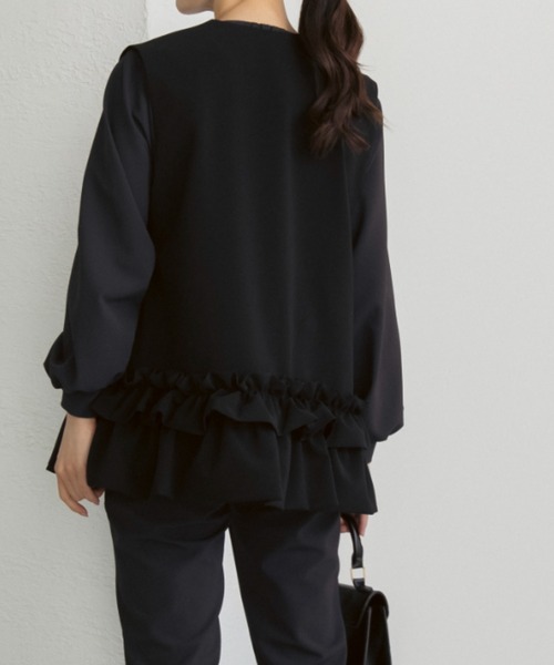 Sono（ソーノ）の「【新作 1/16発売】ご自宅でお洗濯可能【SONO/ソーノ】【SONO NAVY/ソーノネイビー】【MUMMUMダブルクロス】 フローラルフリルチュニックジレ（スーツベスト・レディース・ブラック/ネイビー・F）」の20枚目の写真