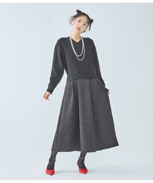 PEACH JOHN(ピーチジョン)の「ルーズニットコンビワンピース(ワンピース・レディース・ブラック/アイボリー・ONE SIZE)」の2枚目の写真