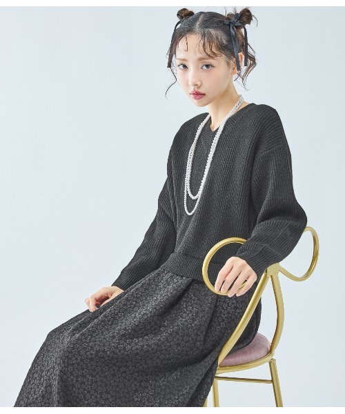 PEACH JOHN(ピーチジョン)の「ルーズニットコンビワンピース(ワンピース・レディース・ブラック/アイボリー・ONE SIZE)」の17枚目の写真
