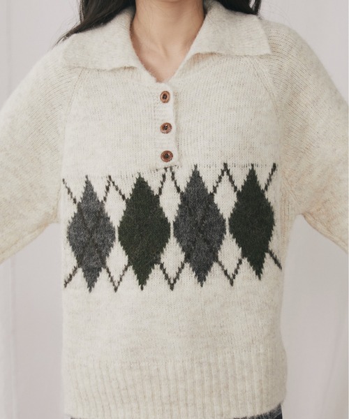 アーガイルニットポロ（ニット/セーター）｜MERLOT（メルロー）の