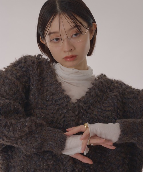 Perushu（ペルーシュ）の「Boucle  Volume-Sleeve Knit Cardigan／ブークレヤーンボリュームスリーブニットカーディガン（カーディガン/ボレロ・レディース・レッド/ベージュ/チャコールグレー・FREE）」の13枚目の写真