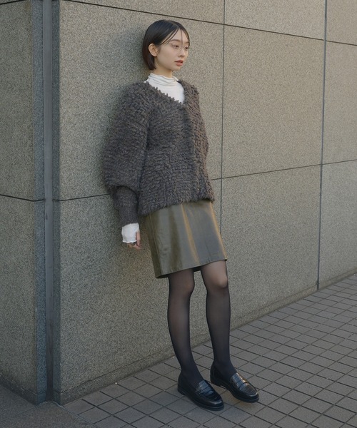 Perushu（ペルーシュ）の「Boucle  Volume-Sleeve Knit Cardigan／ブークレヤーンボリュームスリーブニットカーディガン（カーディガン/ボレロ・レディース・レッド/ベージュ/チャコールグレー・FREE）」の9枚目の写真