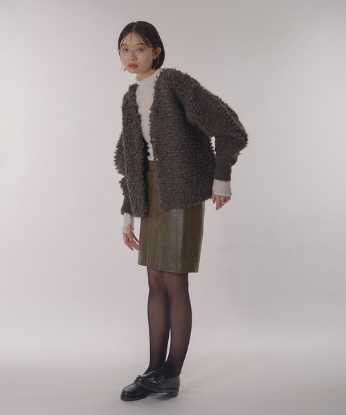Perushu（ペルーシュ）の「Boucle  Volume-Sleeve Knit Cardigan／ブークレヤーンボリュームスリーブニットカーディガン（カーディガン/ボレロ・レディース・レッド/ベージュ/チャコールグレー・FREE）」の18枚目の写真