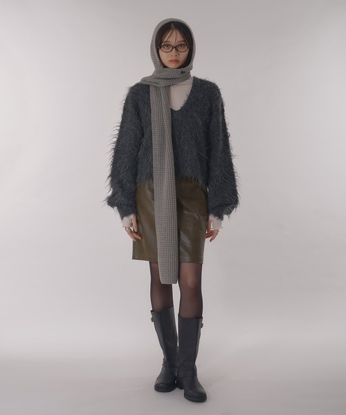 Perushu（ペルーシュ）の「Boucle  Volume-Sleeve Knit Cardigan／ブークレヤーンボリュームスリーブニットカーディガン（カーディガン/ボレロ・レディース・レッド/ベージュ/チャコールグレー・FREE）」の22枚目の写真