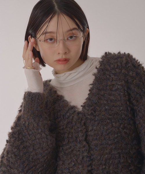 Perushu（ペルーシュ）の「Boucle  Volume-Sleeve Knit Cardigan／ブークレヤーンボリュームスリーブニットカーディガン（カーディガン/ボレロ・レディース・レッド/ベージュ/チャコールグレー・FREE）」の12枚目の写真