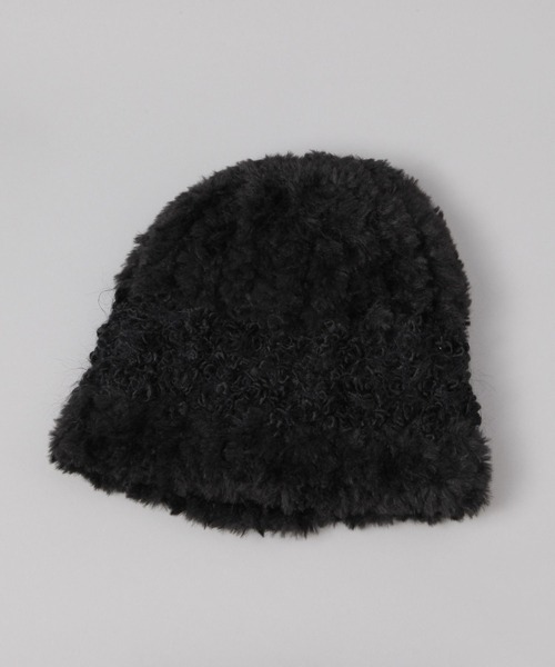 JEANASIS（ジーナシス）の「フェイクファーMIXヤーンハット/610237（ハット・レディース・オフホワイト/ブラック・FREE）」の2枚目の写真