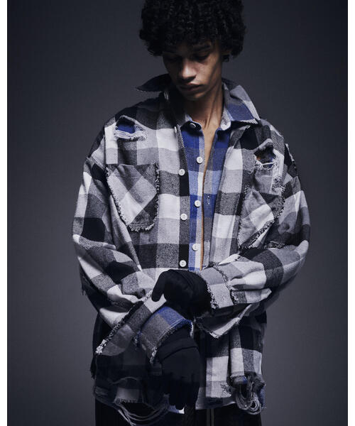 DANKE SCHON(ダンケシェーン)の「DankeSchon/ダンケシェーン/FLANNEL DAMAGE SHIRTS BLOCK(シャツ/ブラウス・レディース・ブラック/ブルー/レッド・L/M)」の6枚目の写真