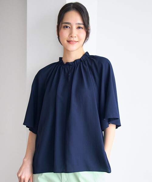 自由区(ジユウク)の「リヨセルポプリンフリル ブラウス(シャツ/ブラウス・レディース・ネイビー系/アイボリー系/カーキ系1/サックスブルー系3・38)」の3枚目の写真