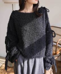 KOBE LETTUCE | キャットヤーン袖リボンラメシアーニットトップス(ニット/セーター)