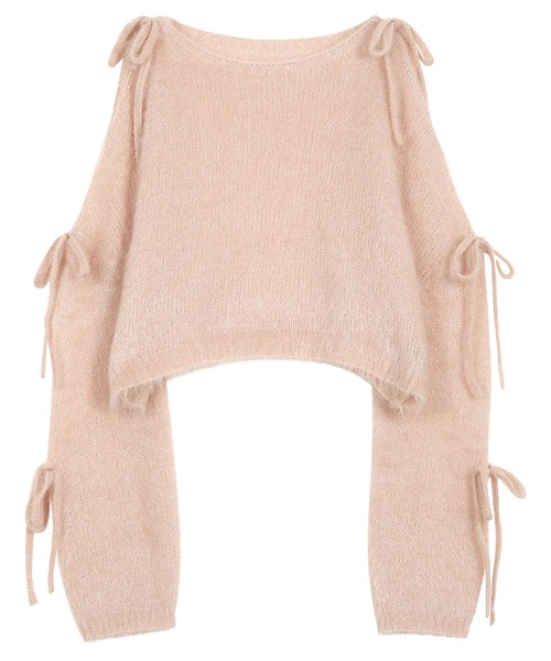 KOBE LETTUCE(コウベレタス)の「キャットヤーン袖リボンラメシアーニットトップス(ニット/セーター・レディース・ブラック/ピンク/アイボリー・M)」の10枚目の写真