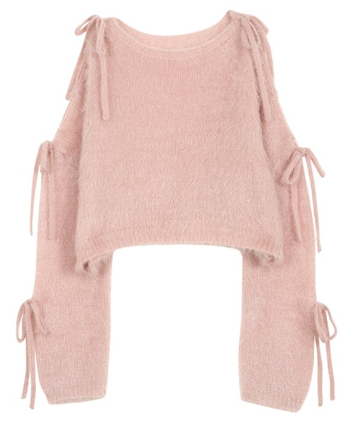 KOBE LETTUCE(コウベレタス)の「キャットヤーン袖リボンラメシアーニットトップス(ニット/セーター・レディース・ブラック/ピンク/アイボリー・M)」の12枚目の写真