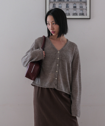 V-Neck Button-Up Wool Alpaca Knit Cardigan Beige