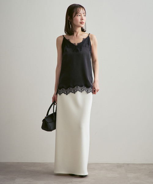 Noble（ノーブル）の「《追加》リバーレーストリミングサテンキャミソール（キャミソール・レディース・ホワイト/ブラック・FREE）」の15枚目の写真