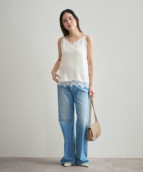 追加》リバーレーストリミングサテンキャミソール（キャミソール