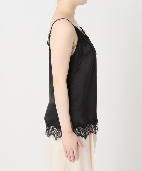 Noble（ノーブル）の「《追加》リバーレーストリミングサテンキャミソール（キャミソール・レディース・ホワイト/ブラック・FREE）」の4枚目の写真