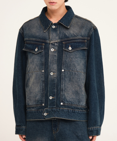 セール】ウォッシュドデニムトラッカージャケット(ブルー)（デニム