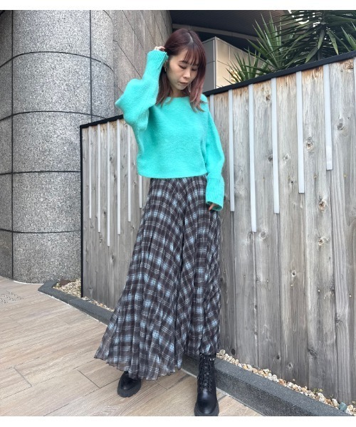 Desert　Rose（デザートローズ）の「【DESERT ROSE/デザートローズ】チェック柄シュリンクスカート（スカート・レディース・グレー系その他/ブラウン系その他・FREE）」の3枚目の写真