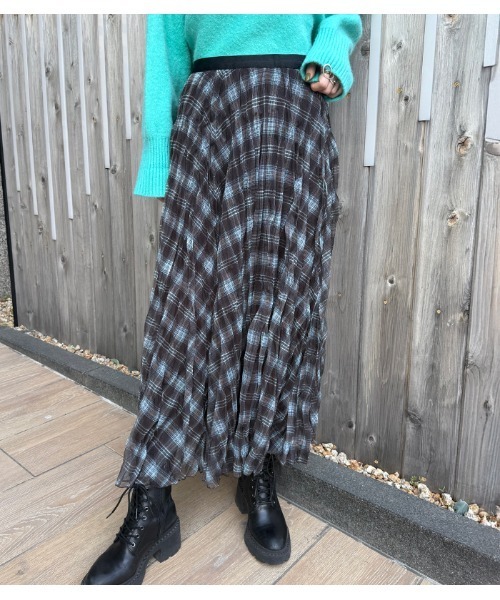 Desert　Rose（デザートローズ）の「【DESERT ROSE/デザートローズ】チェック柄シュリンクスカート（スカート・レディース・グレー系その他/ブラウン系その他・FREE）」の5枚目の写真