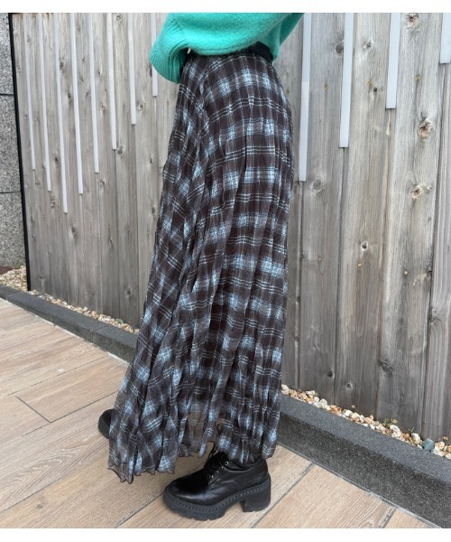 Desert　Rose（デザートローズ）の「【DESERT ROSE/デザートローズ】チェック柄シュリンクスカート（スカート・レディース・グレー系その他/ブラウン系その他・FREE）」の6枚目の写真