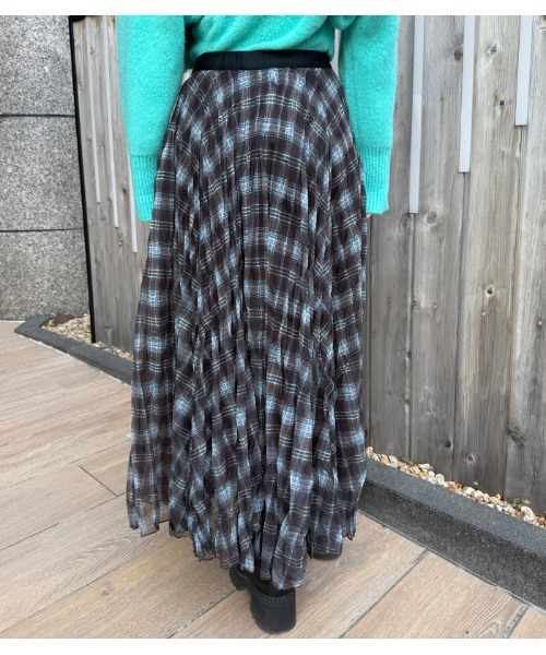 Desert　Rose（デザートローズ）の「【DESERT ROSE/デザートローズ】チェック柄シュリンクスカート（スカート・レディース・グレー系その他/ブラウン系その他・FREE）」の7枚目の写真