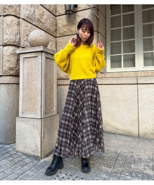 Desert　Rose（デザートローズ）の「【DESERT ROSE/デザートローズ】チェック柄シュリンクスカート（スカート・レディース・グレー系その他/ブラウン系その他・FREE）」の4枚目の写真