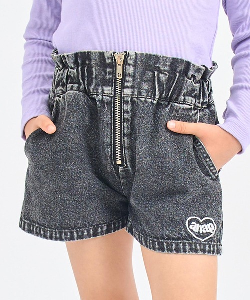 ANAP kids(アナップキッズ)の「ハイウエスト ジップ デニム ショートパンツ(その他パンツ・キッズ・ブラック/ブルー・130/120)」の1枚目の写真