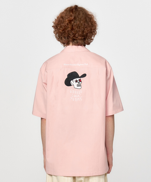 HONGWOOSUNG(ホンウソン)の「Embroidery Skull Open Collar Shirt_Pink(シャツ/ブラウス・メンズ・その他・S/M/L)」の2枚目の写真