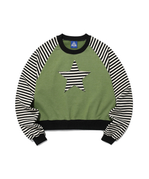 ISTKUNST（イストクンスト）の「STAR APPLIQUE RAGLAN SWEATSHIRTS_GREEN(IK2FSMM444A)（スウェット）」