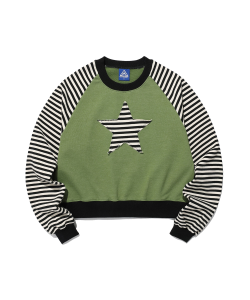 ISTKUNST(イストクンスト)の「STAR APPLIQUE RAGLAN SWEATSHIRTS_GREEN(IK2FSMM444A)(スウェット・レディース・グリーン・M/S)」の1枚目の写真