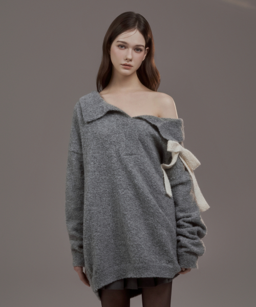 MAU SOLEUM(マウソレウム)の「Betty Ribbon Knit - Grey(ニット/セーター・レディース・グレー・FREE)」の1枚目の写真