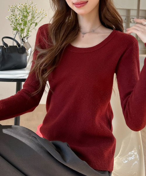 Ada.(エイダ)の「クルーネック ロングスリーブ スリムフィット ニット トップス(ニット/セーター・レディース・ネイビー/ホワイト/レッド/グレー・FREE)」の4枚目の写真