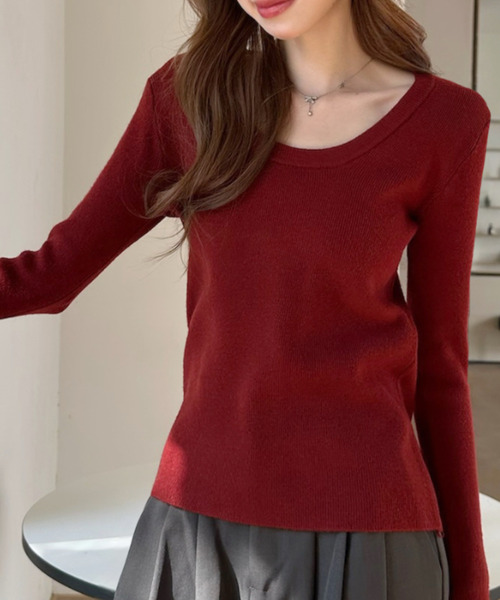 Ada.(エイダ)の「クルーネック ロングスリーブ スリムフィット ニット トップス(ニット/セーター・レディース・ネイビー/ホワイト/レッド/グレー・FREE)」の17枚目の写真