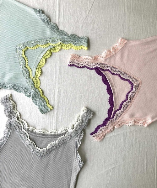 Q（キュー）の「バイカラーテレコタンク（タンクトップ・レディース・ライトグレー/ライトグリーン/ベビーピンク・MEDIUM）」の6枚目の写真