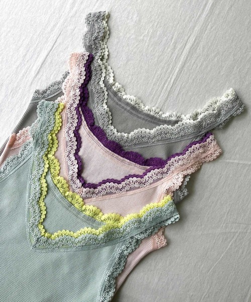 Q（キュー）の「バイカラーテレコタンク（タンクトップ・レディース・ライトグレー/ライトグリーン/ベビーピンク・MEDIUM）」の5枚目の写真