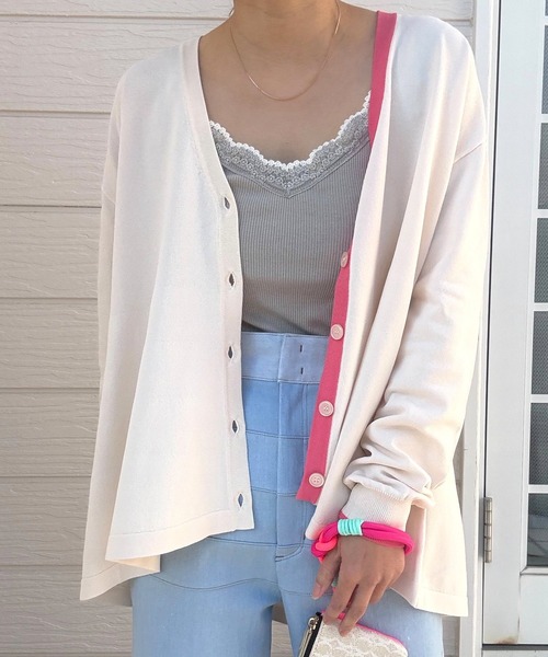 Q（キュー）の「バイカラーテレコタンク（タンクトップ・レディース・ライトグレー/ライトグリーン/ベビーピンク・MEDIUM）」の4枚目の写真