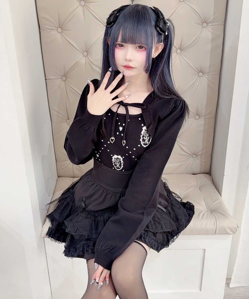 MA*RS(アメーバーマーズ)の「レイヤード風モノグラムニット(ニット/セーター・レディース・ブラック/ホワイト/ピンク・FREE)」の9枚目の写真