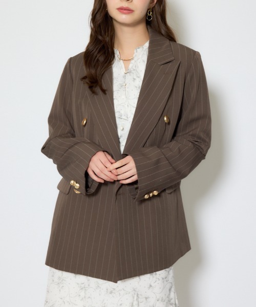 rienda（リエンダ）の「ピークドラペルダブルテーラードジャケット 春服（テーラードジャケット・レディース・グレー/ブラック/ブラウン・FREE）」の3枚目の写真