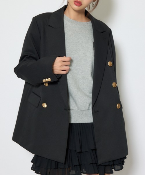 rienda（リエンダ）の「ピークドラペルダブルテーラードジャケット 春服（テーラードジャケット・レディース・グレー/ブラック/ブラウン・FREE）」の2枚目の写真