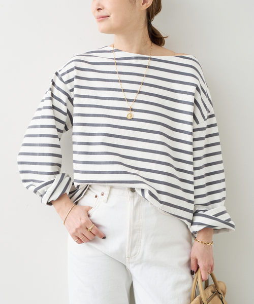 Deuxieme Classe(ドゥーズィエムクラス)の「HAZYBORDER プルオーバー(Tシャツ/カットソー・レディース・ライトグレー/ブルー・FREE)」の5枚目の写真